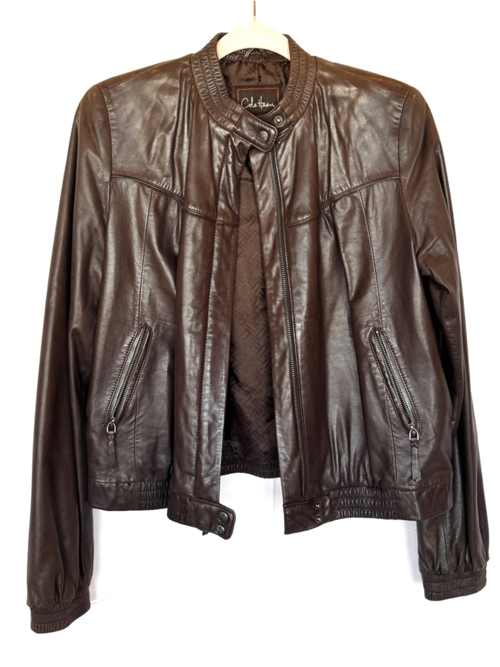 Cole Haan Brown Leather Bomber Jacket